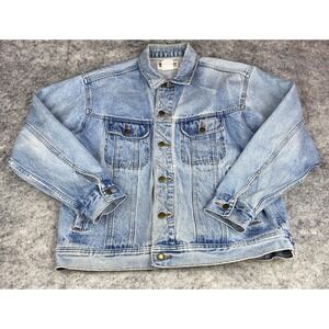 Vintage 90s Wrangler Jacket Rugged Wear Mens Size Large Denim Trucker Button Up